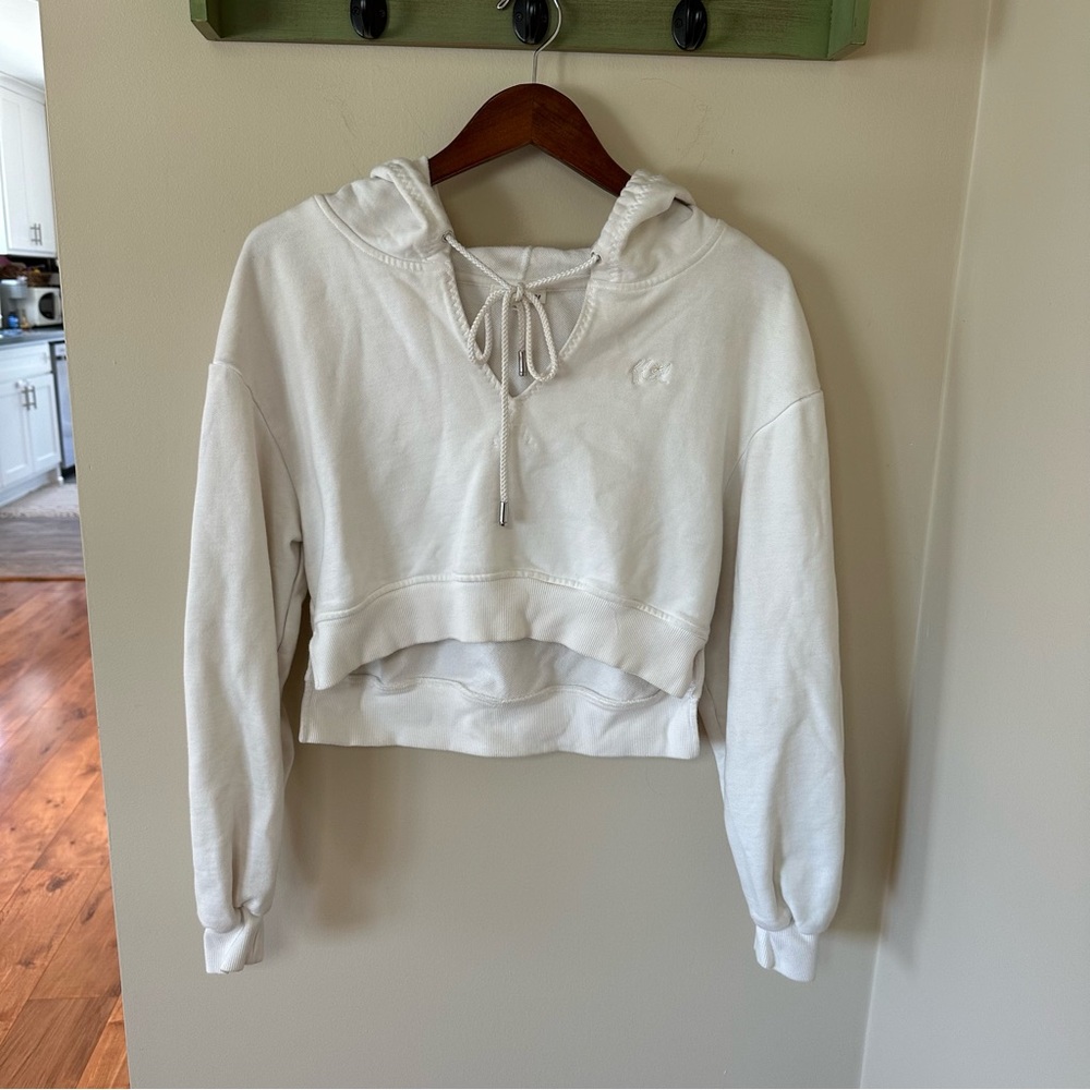 For Love and Lemons Cropped Hoodie Sweatshirt in Ivory